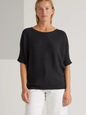 Lightweight Cotton Cashmere Dolman Sweater - Charcoal (S)